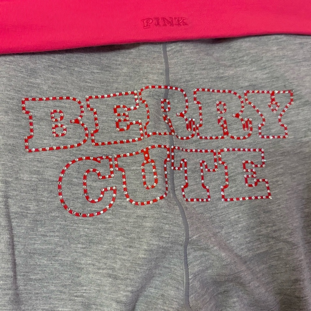 NWT Victoria's Secret PINK Fold-Over Flare Leggings Gray & Hot Pink Medium Bling - Picture 6 of 11